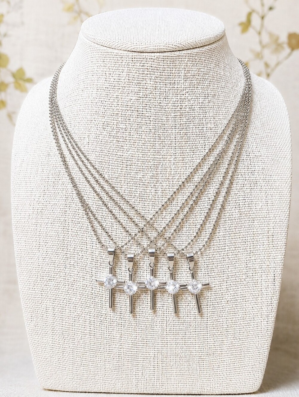 5 Holy Communion Cubic Zirconia Crosses Catholic Jewelry Petite Necklace NEW